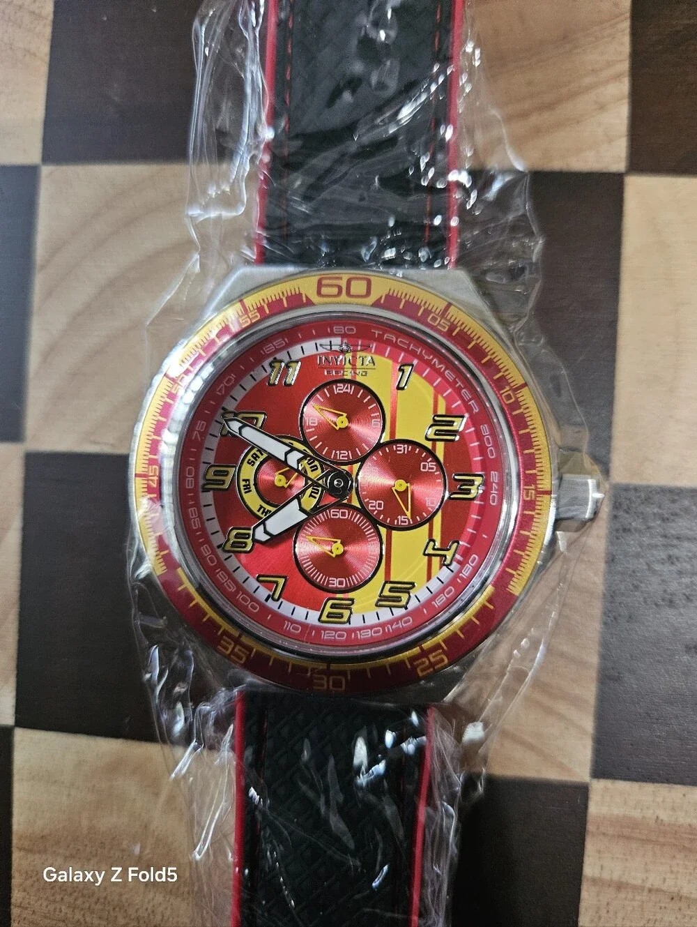 Invicta Red and Yellow Racing Chronograph Watch with Black Strap 50mm